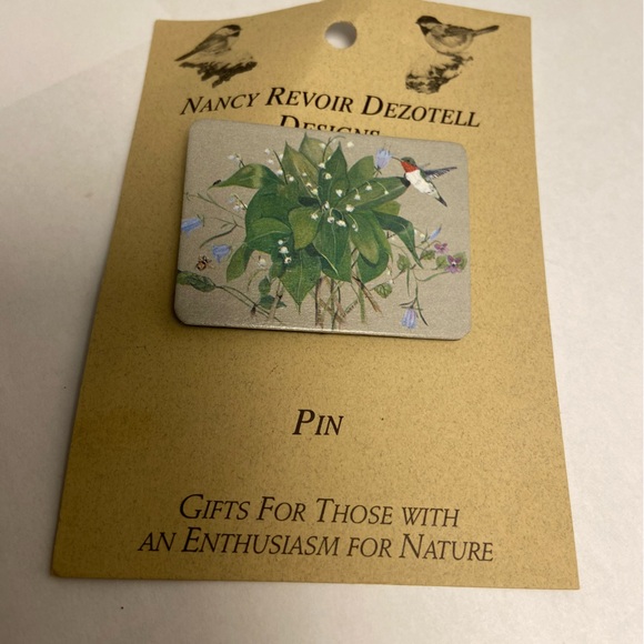 Hummingbird floral PIN Bird flower BROOCH handmade Vermont Nancy Revoir Dezotell - Picture 15 of 15